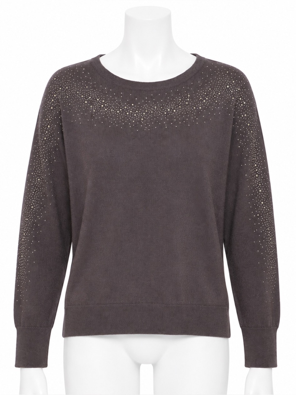 New York & Company XS Rhinestone Embellished Gray Knit 3/4 Dolman Sleeve Sweater